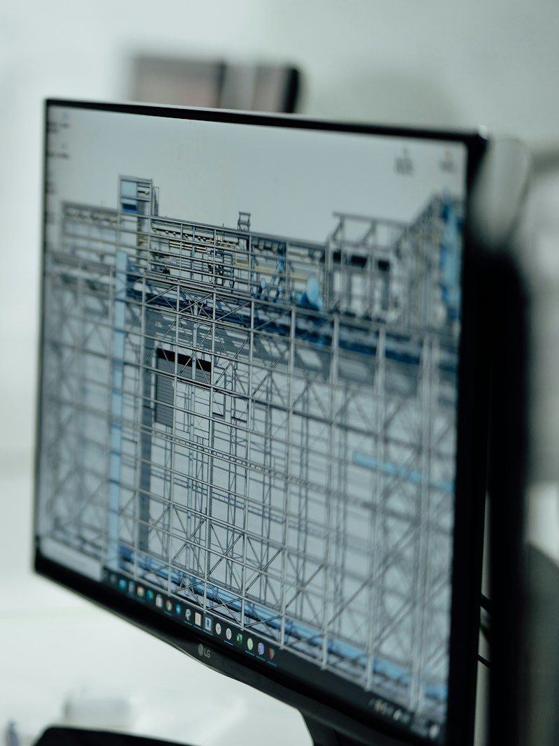Monitor mit einem dreidimensionalen CAD-Modell einer Baukonstruktion